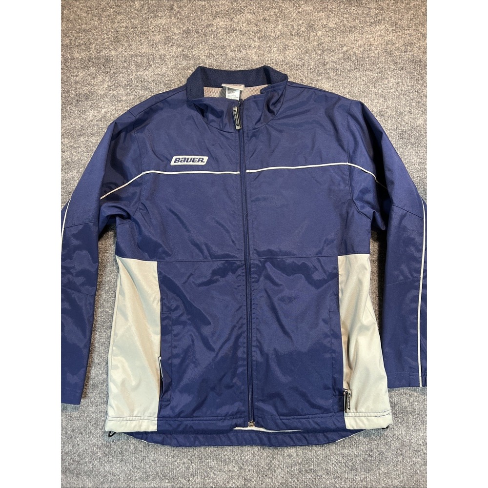 Vintage Bauer Hockey Team Windbreaker Jacket - Navy Blue / Gray - Youth Size L